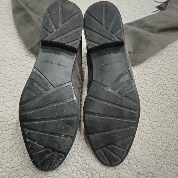 Marc Fisher Grey‎ Suede Over The Knee Lace Up Tassel Almond Toe Boots Size 7.5 - Picture 9 of 11